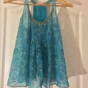 Rebecca Taylor Blue Floral Sheer Tank Top sz 0